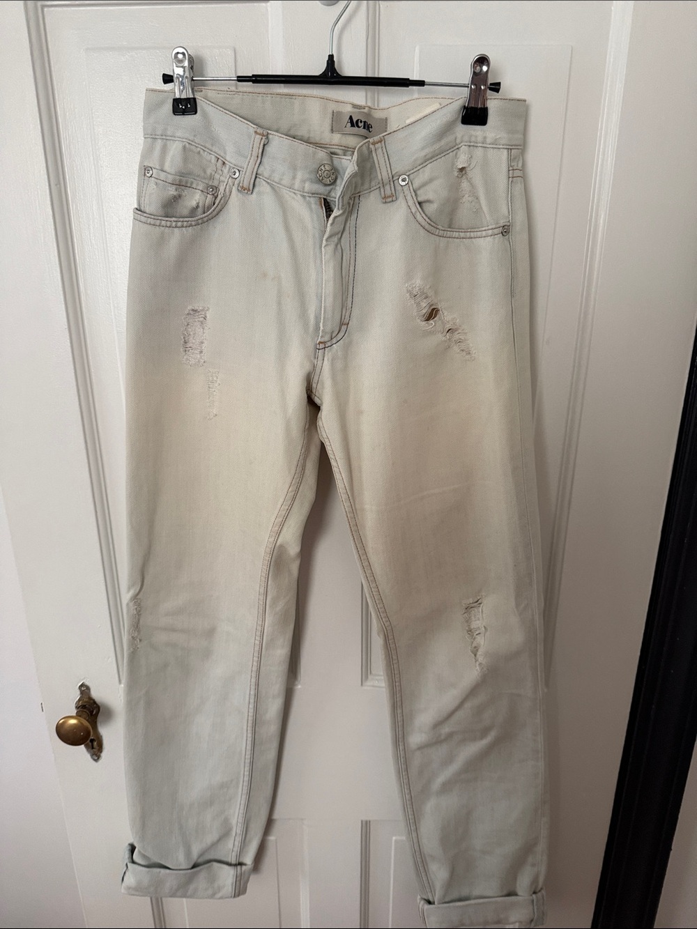 Acne Slim Straight Jeans in Light Beige